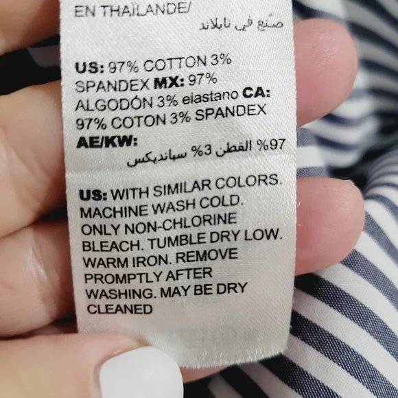 Chico’s No Iron Button Front Shirt Size 12/14 Blue/gray White Stripe 3/4 Sleeve - Picture 10 of 10